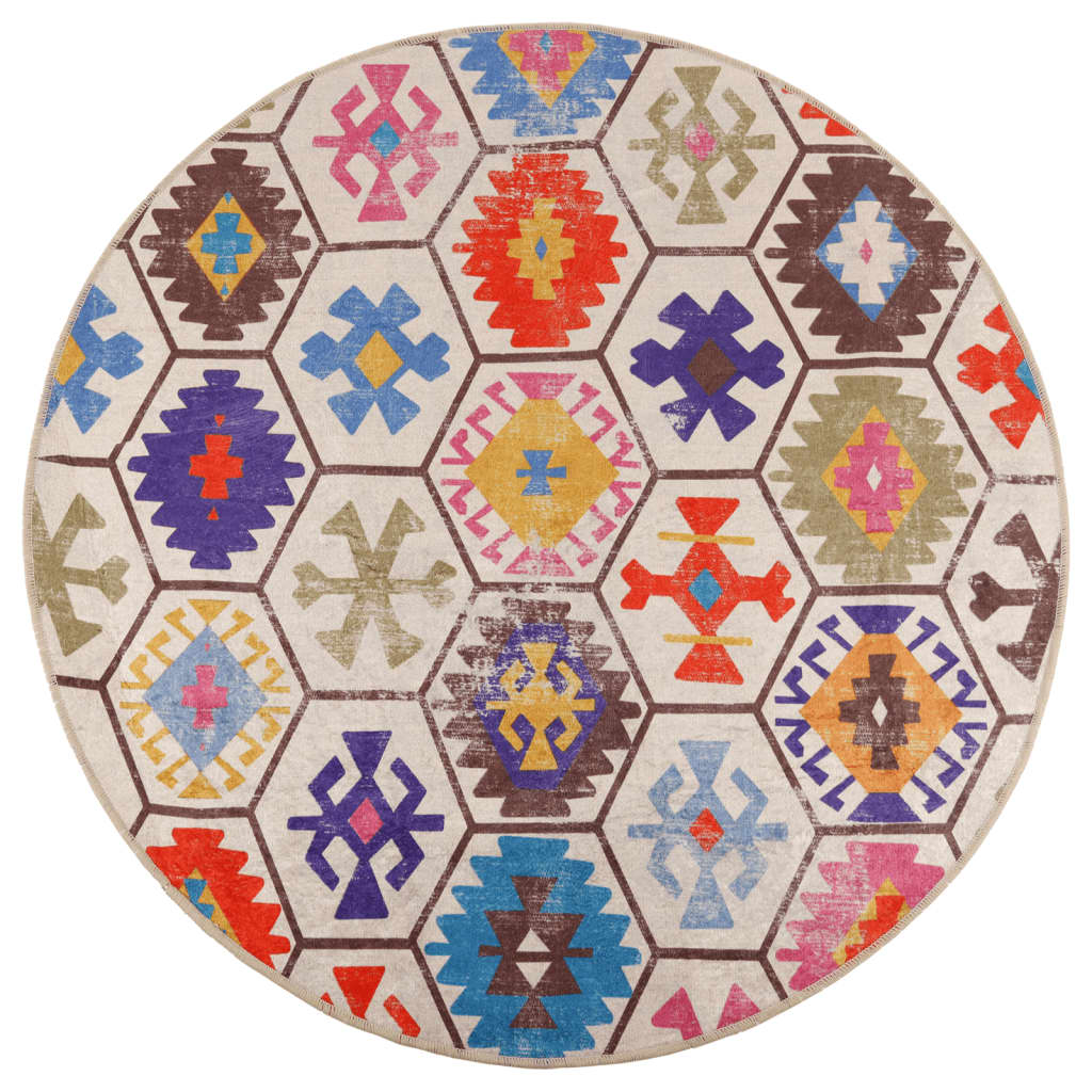 vidaXL Rug Washable Multicolour Ø 120 cm 2