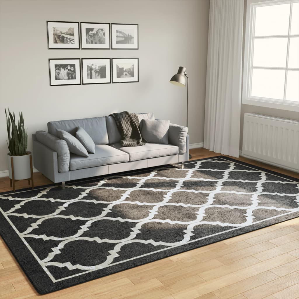 Rug Washable Black and White Black and Dark Grey 190 x 300 cm
