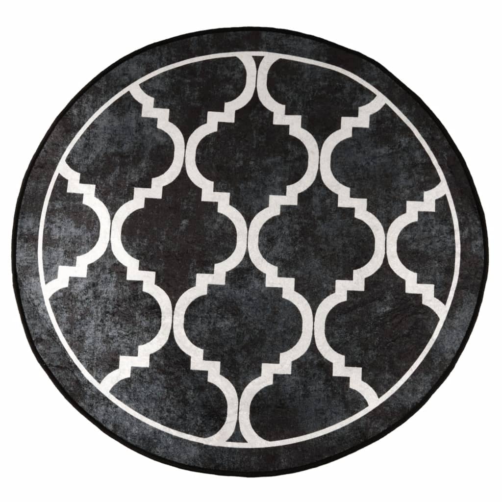 vidaXL Rug Washable Black and White Ø 120 cm 2