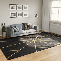 Rug Washable Black and Gold 190 x 300 cm