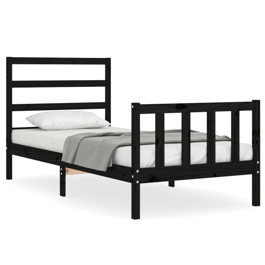 vidaXL Bed Frame without Mattress Black Small Single Solid Wood Pine 2