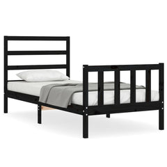 vidaXL Bed Frame without Mattress Black Small Single Solid Wood Pine 2