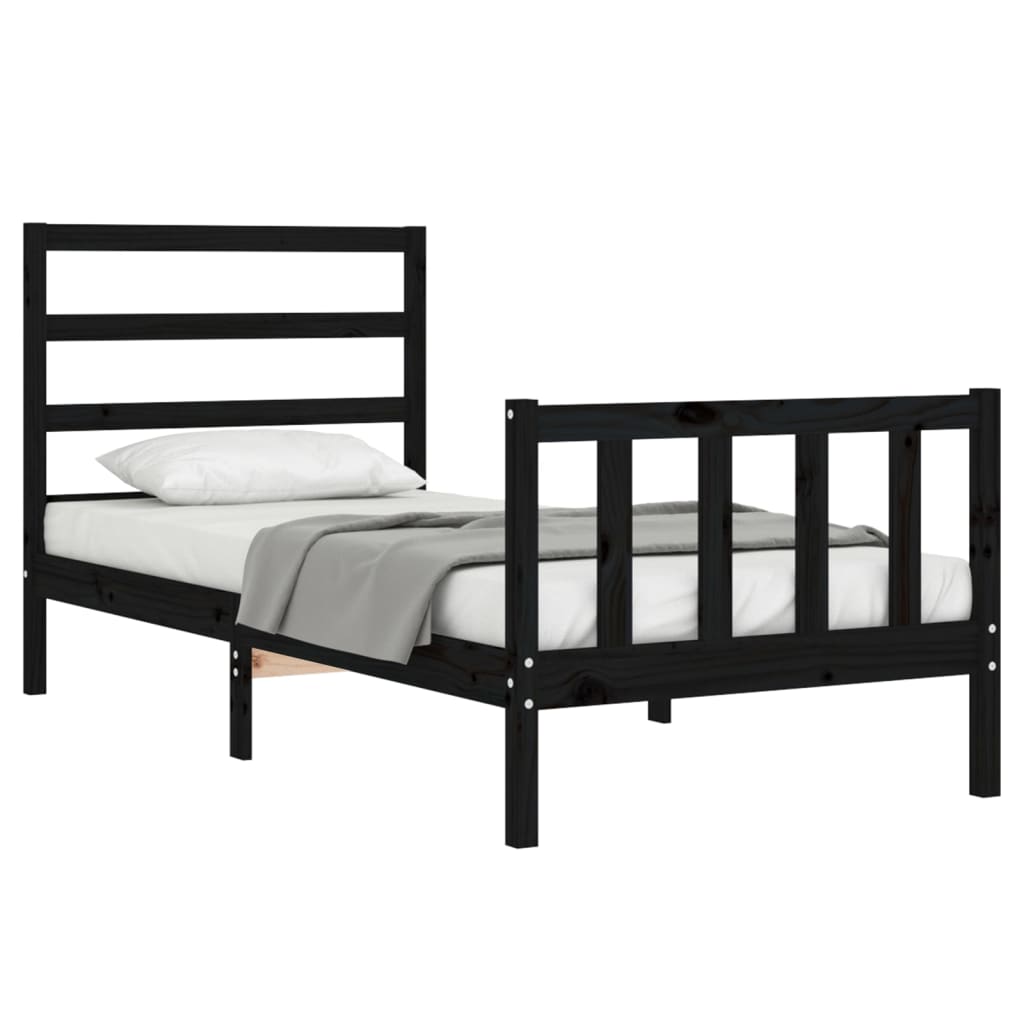 vidaXL Bed Frame without Mattress Black Small Single Solid Wood Pine 4