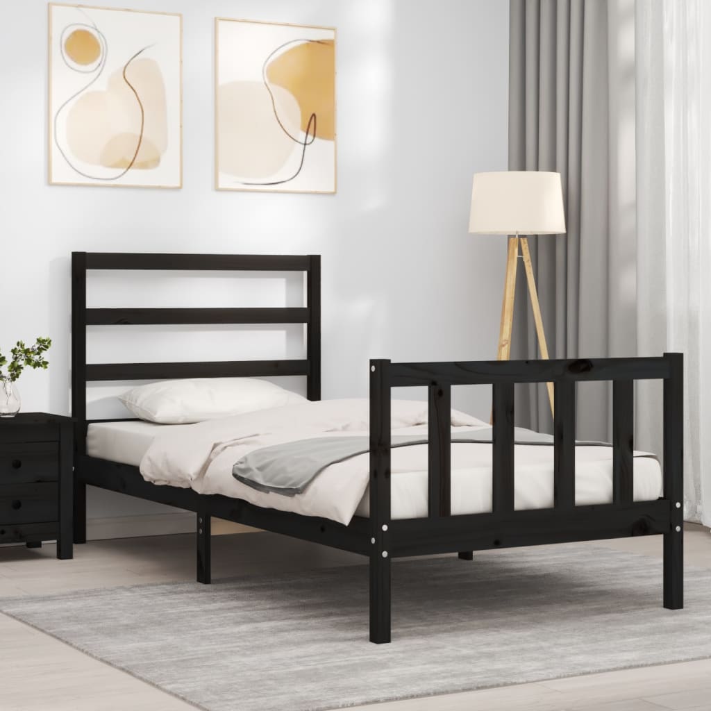 vidaXL Bed Frame without Mattress Black Small Single Solid Wood Pine 3