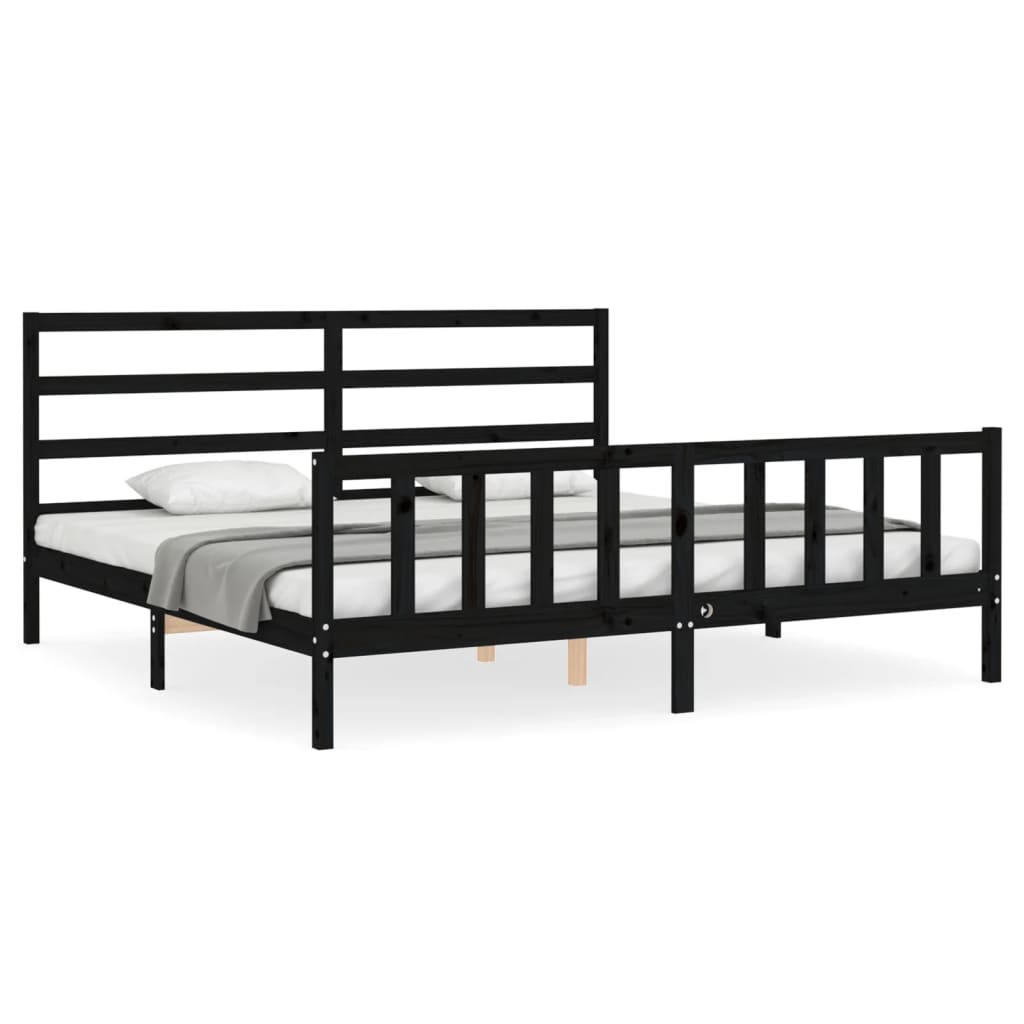 vidaXL Bed Frame without Mattress Black 200x200 cm Solid Wood Pine 2