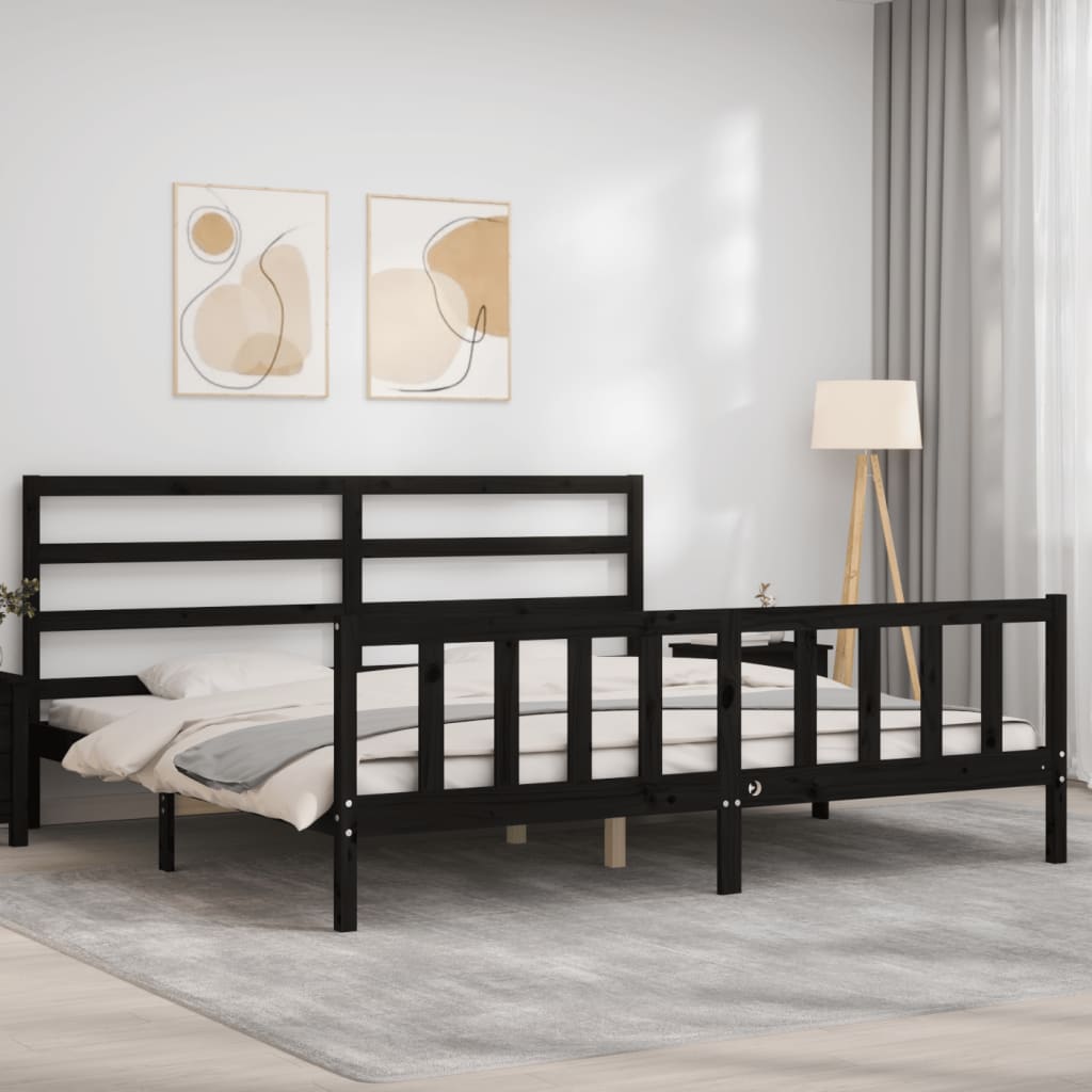 vidaXL Bed Frame without Mattress Black 200x200 cm Solid Wood Pine 3