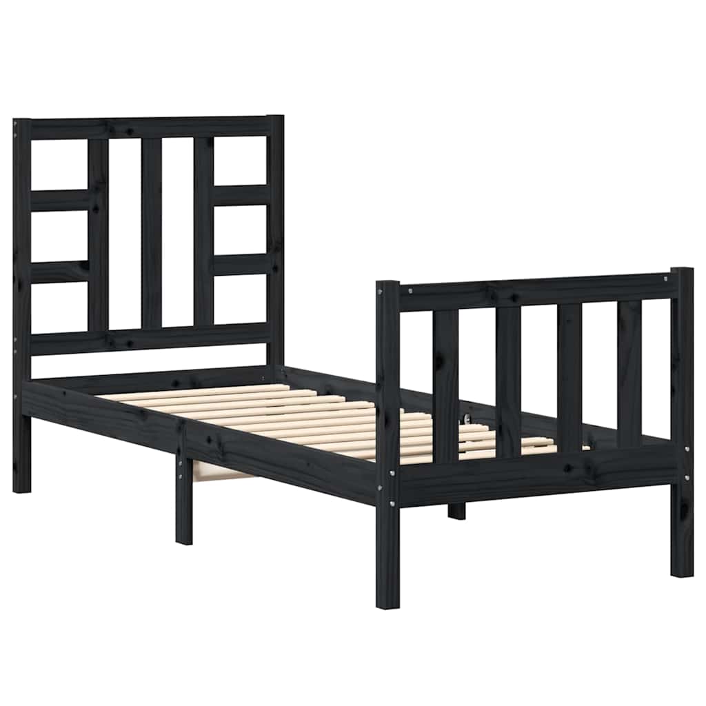 vidaXL Bed Frame without Mattress Black Small Single Solid Wood Pine 2
