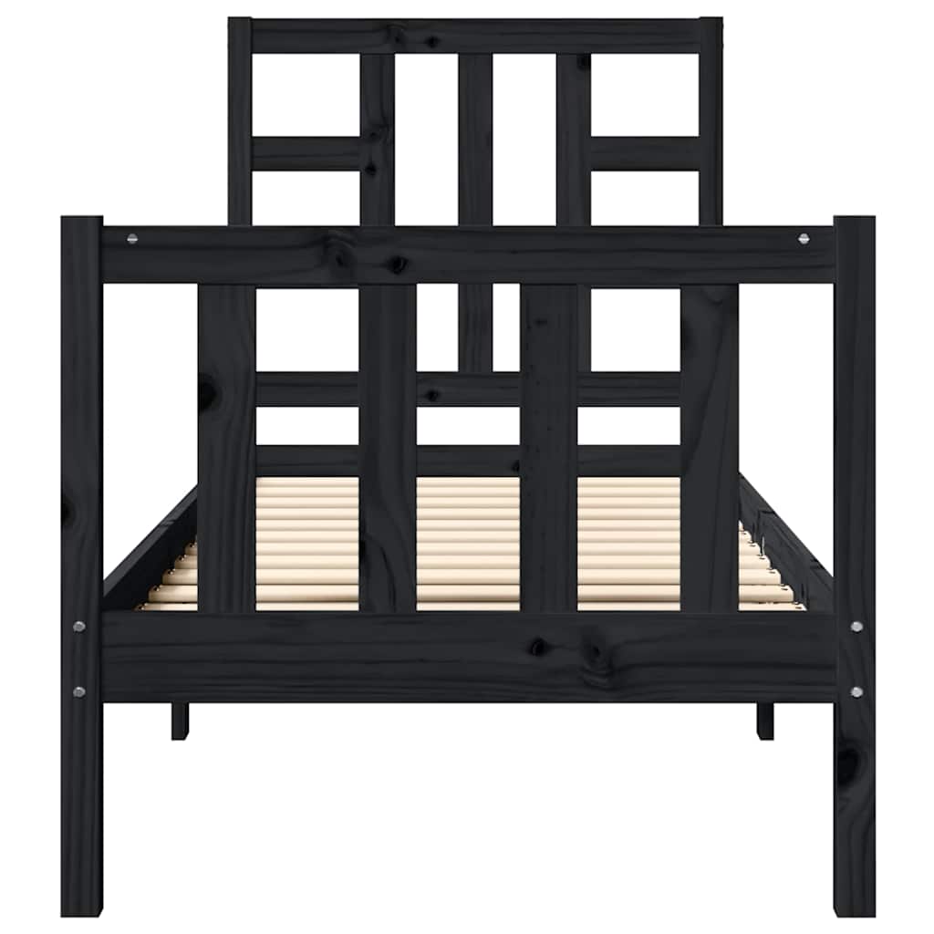 vidaXL Bed Frame without Mattress Black Small Single Solid Wood Pine 4