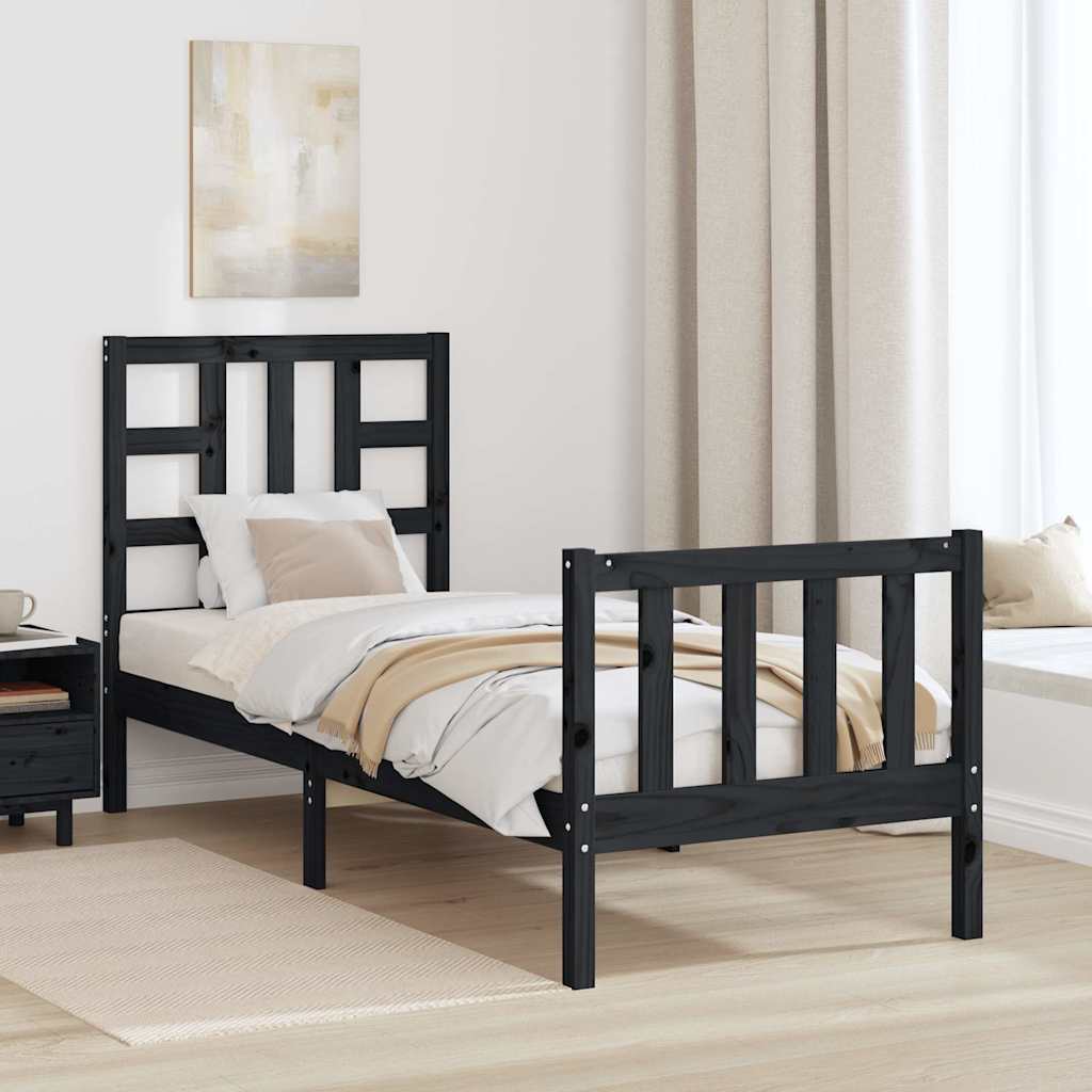 vidaXL Bed Frame without Mattress Black Small Single Solid Wood Pine 1