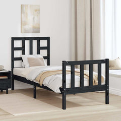 vidaXL Bed Frame without Mattress Black Small Single Solid Wood Pine 1