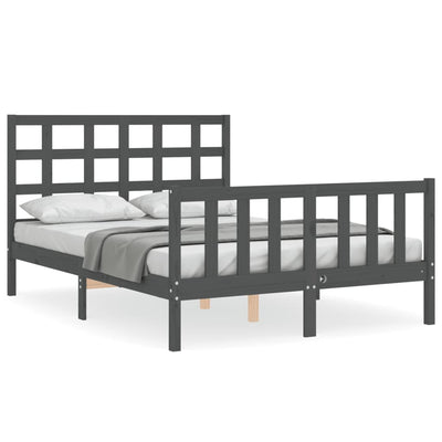 Bed Frame with Headboard Grey 140x190 cm Solid Wood