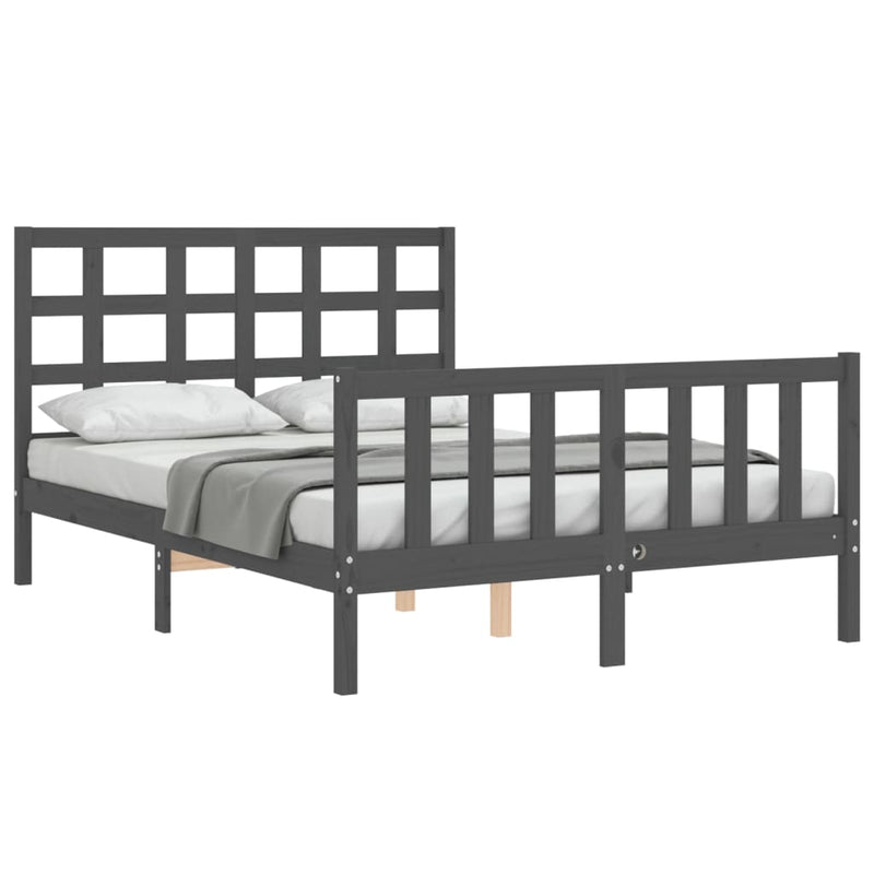 Bed Frame with Headboard Grey 140x190 cm Solid Wood