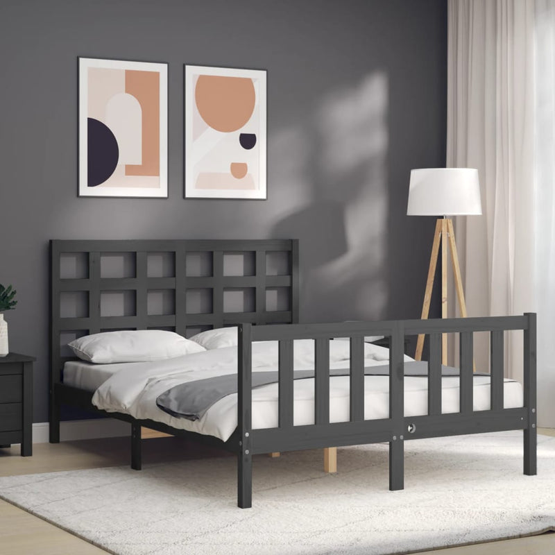 Bed Frame with Headboard Grey 140x190 cm Solid Wood