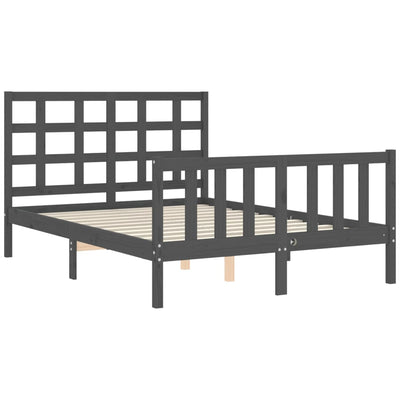 Bed Frame with Headboard Grey 140x190 cm Solid Wood