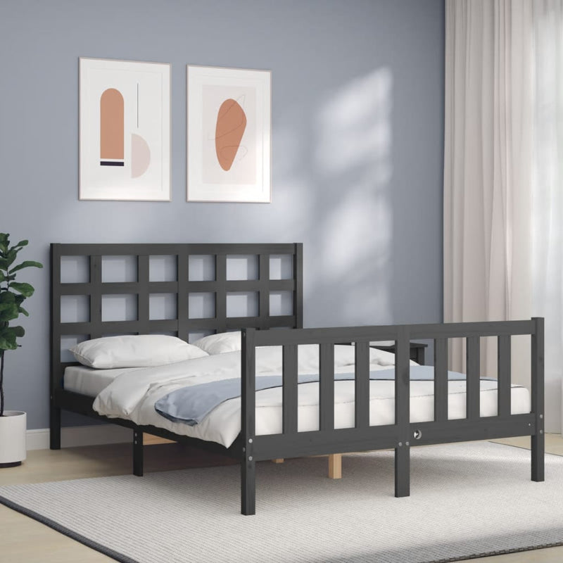 Bed Frame with Headboard Grey 140x190 cm Solid Wood