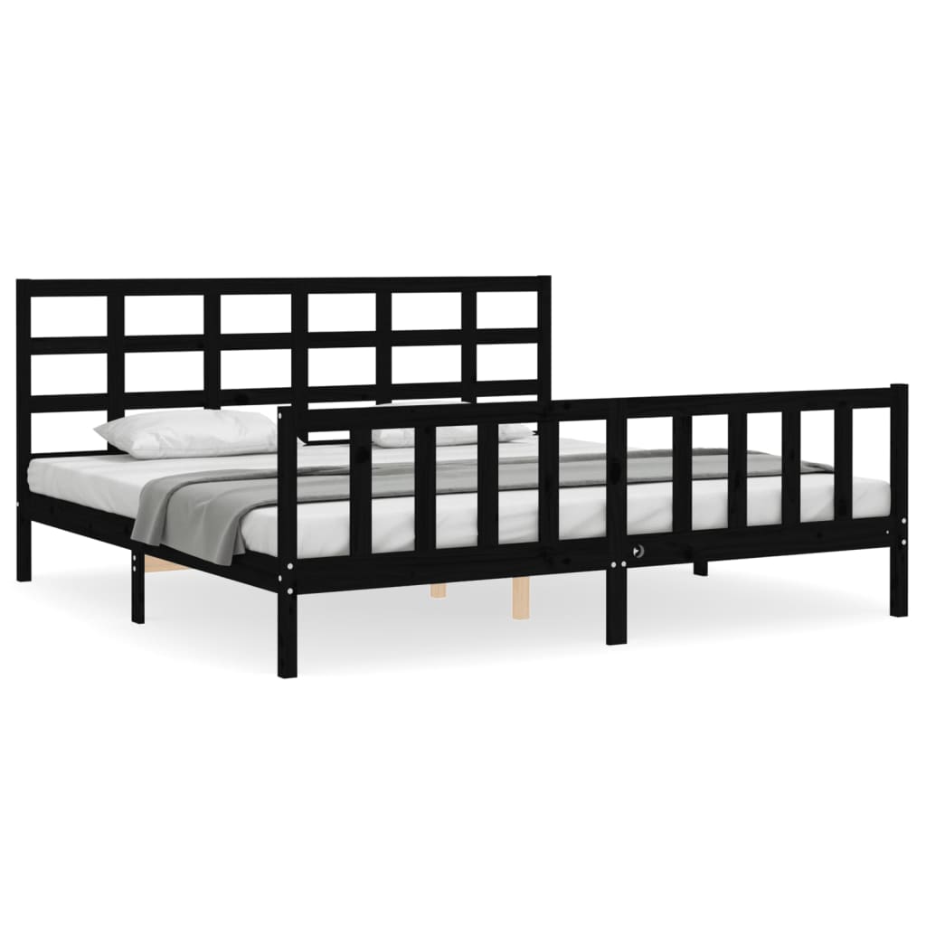 vidaXL Bed Frame without Mattress Black 200x200 cm Solid Wood Pine 2