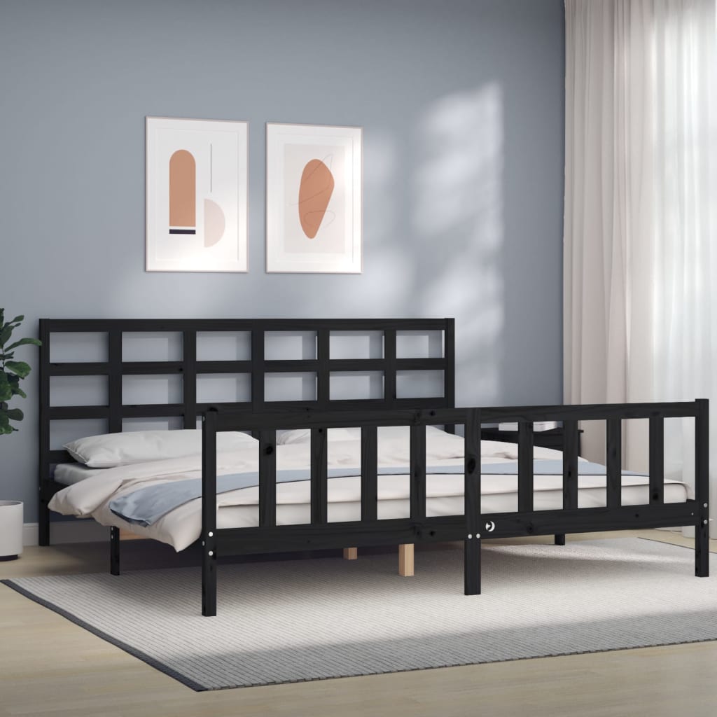 vidaXL Bed Frame without Mattress Black 200x200 cm Solid Wood Pine 1