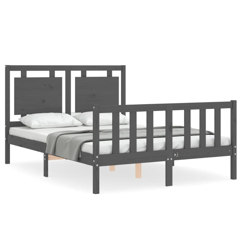 Bed Frame with Headboard Grey 140x190 cm Solid Wood