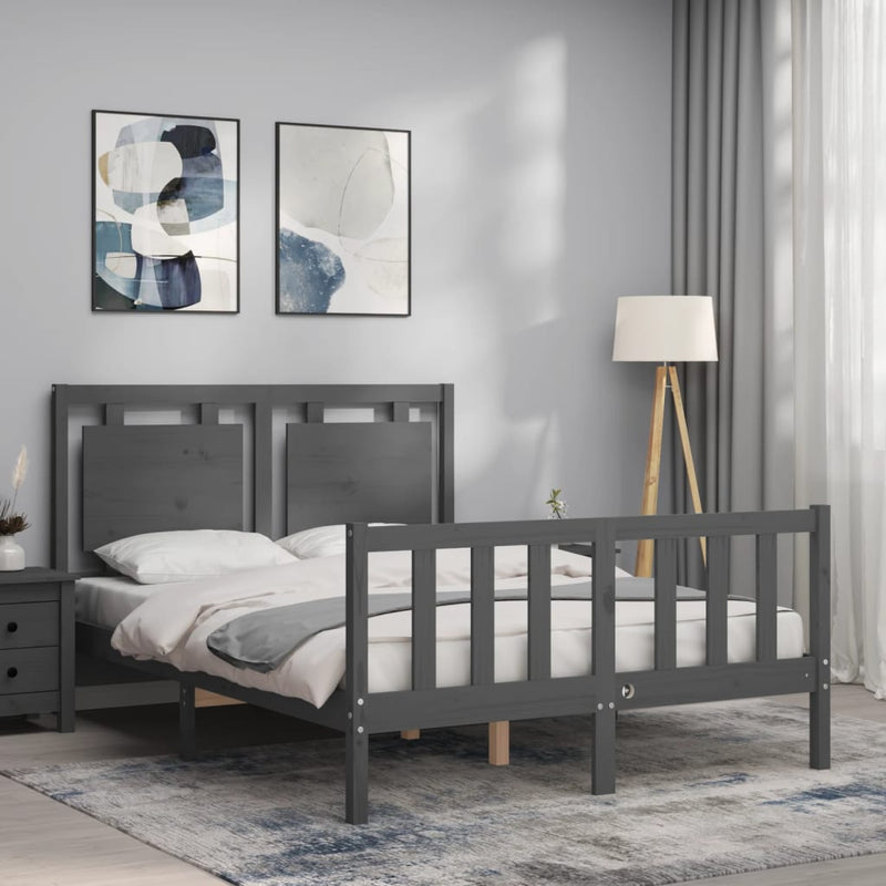 Bed Frame with Headboard Grey 140x190 cm Solid Wood