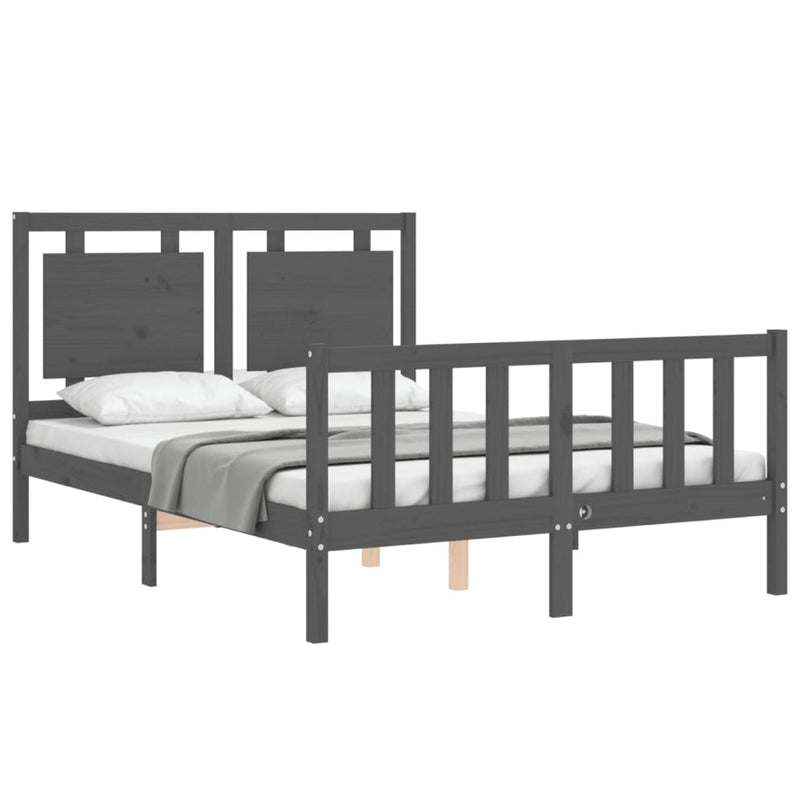 Bed Frame with Headboard Grey 140x190 cm Solid Wood