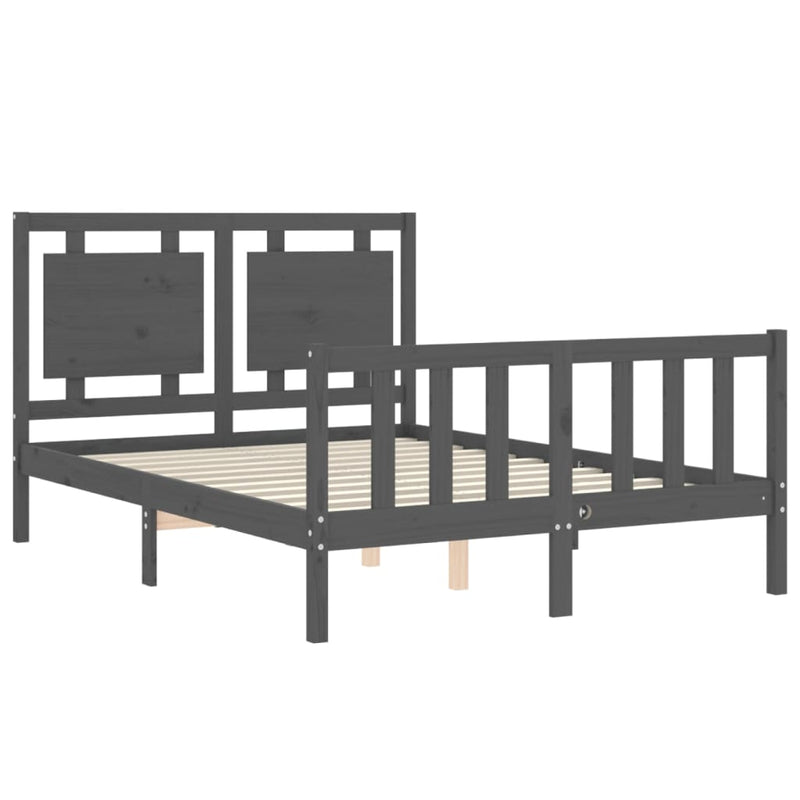 Bed Frame with Headboard Grey 140x190 cm Solid Wood