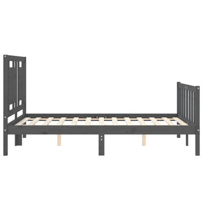 Bed Frame with Headboard Grey 140x190 cm Solid Wood