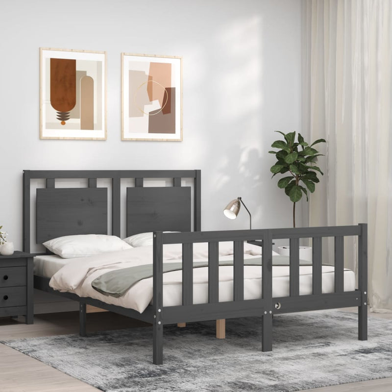 Bed Frame with Headboard Grey 140x190 cm Solid Wood