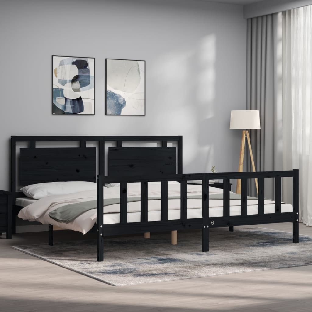 vidaXL Bed Frame without Mattress Black 200x200 cm Solid Wood Pine 4