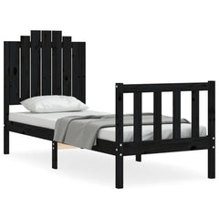 vidaXL Bed Frame without Mattress Black Small Single Solid Wood Pine 2