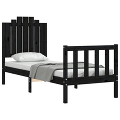 vidaXL Bed Frame without Mattress Black Small Single Solid Wood Pine 3