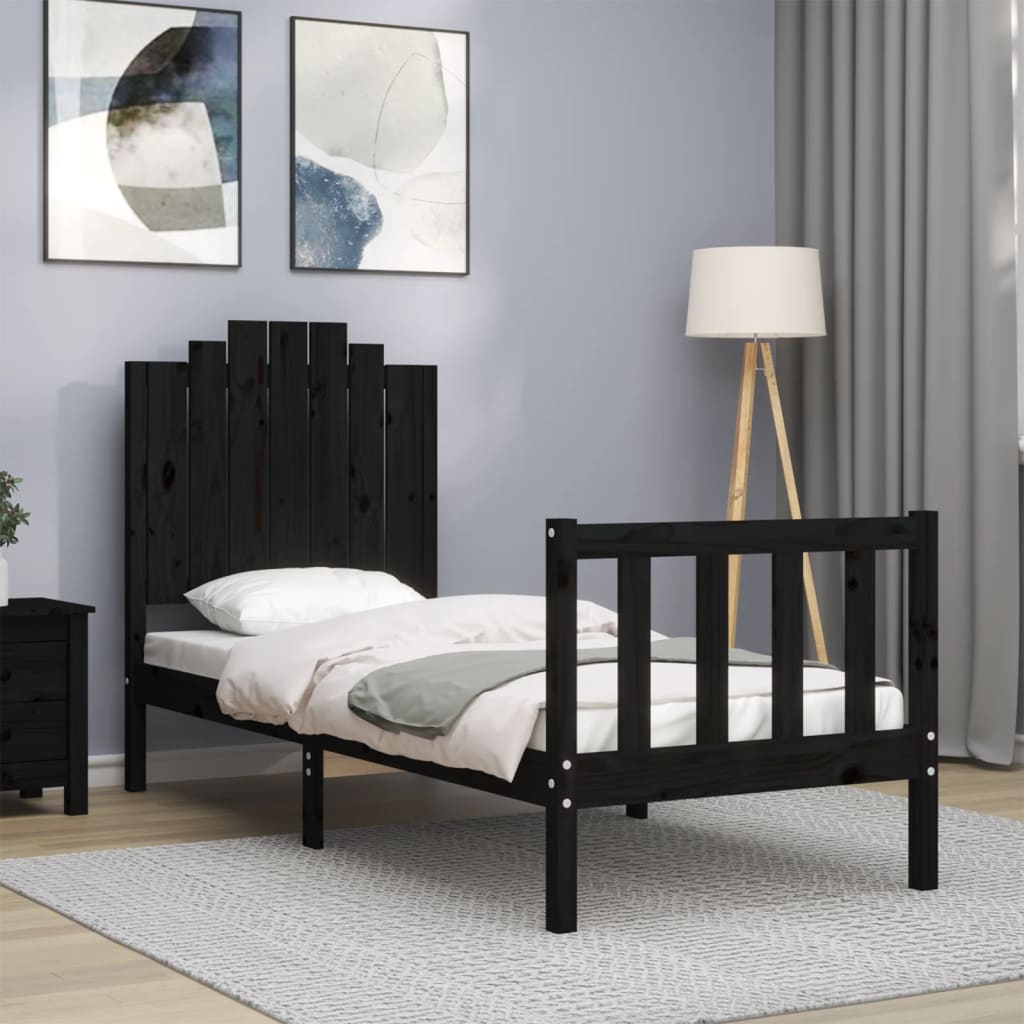 vidaXL Bed Frame without Mattress Black Small Single Solid Wood Pine 1