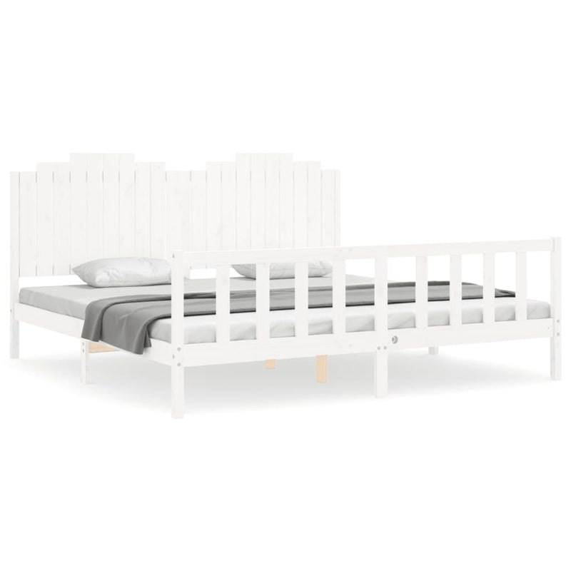 Bed Frame with Headboard White 200x200 cm Solid Wood