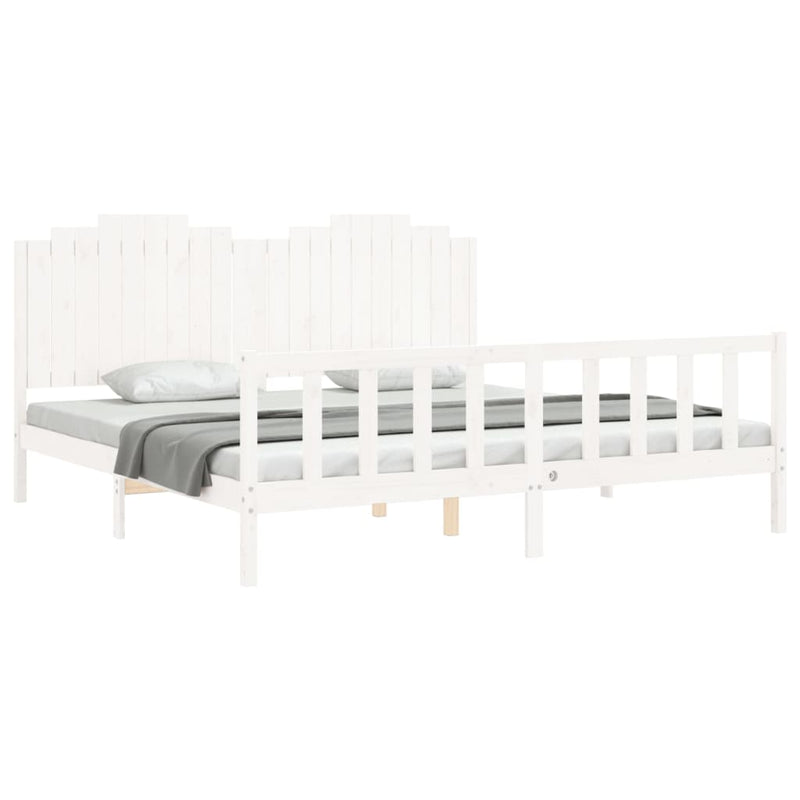 Bed Frame with Headboard White 200x200 cm Solid Wood