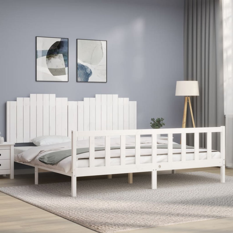 Bed Frame with Headboard White 200x200 cm Solid Wood