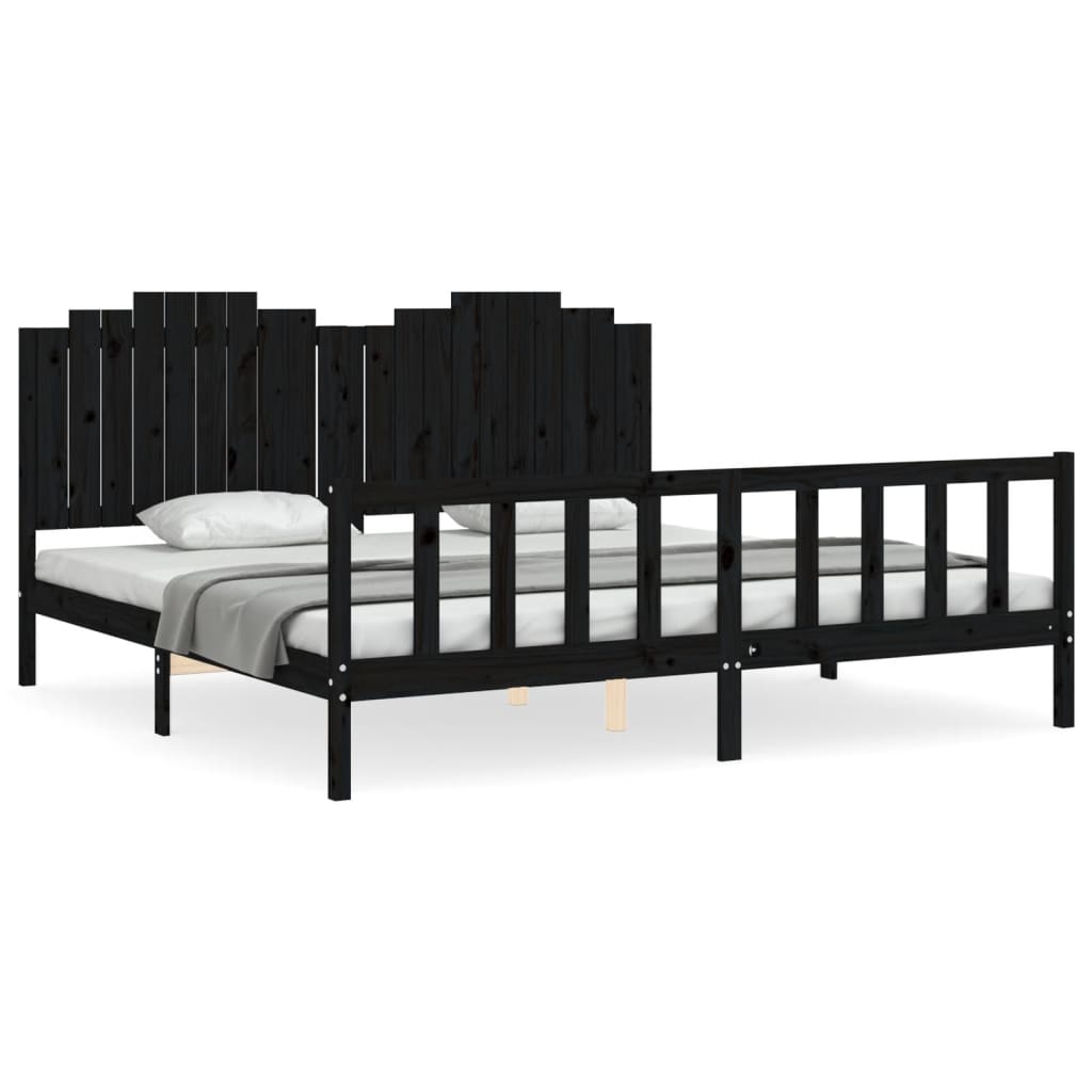 vidaXL Bed Frame without Mattress Black 200x200 cm Solid Wood Pine 2