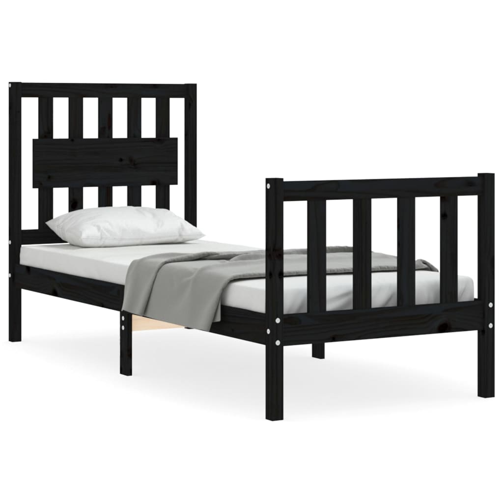 vidaXL Bed Frame without Mattress Black Small Single Solid Wood Pine 2