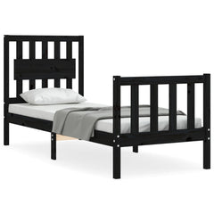 vidaXL Bed Frame without Mattress Black Small Single Solid Wood Pine 2