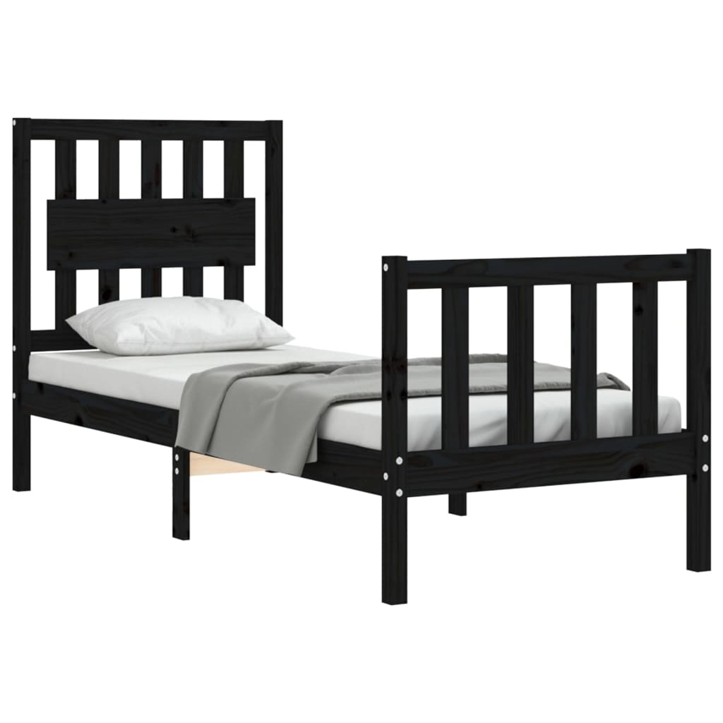 vidaXL Bed Frame without Mattress Black Small Single Solid Wood Pine 4