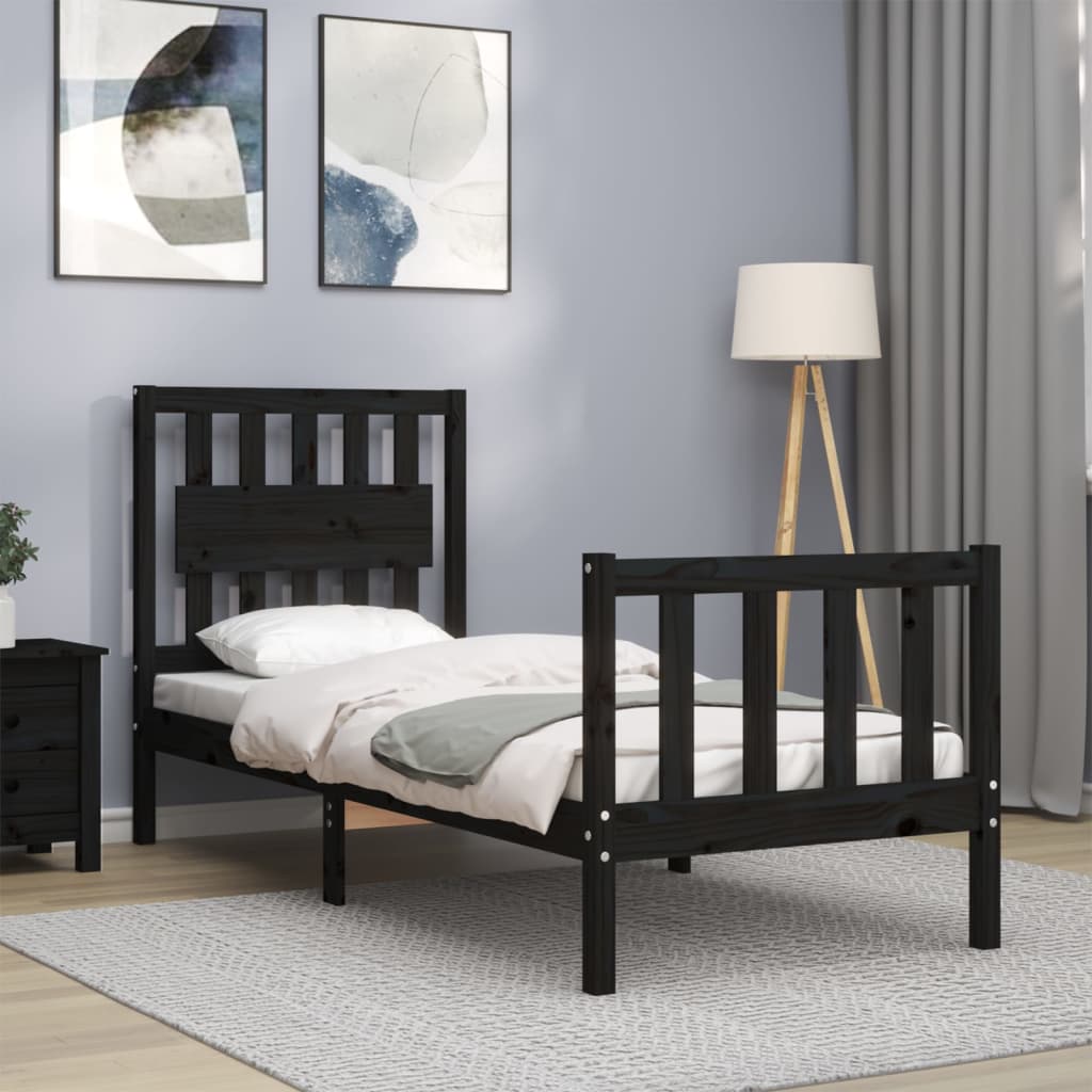 vidaXL Bed Frame without Mattress Black Small Single Solid Wood Pine 3