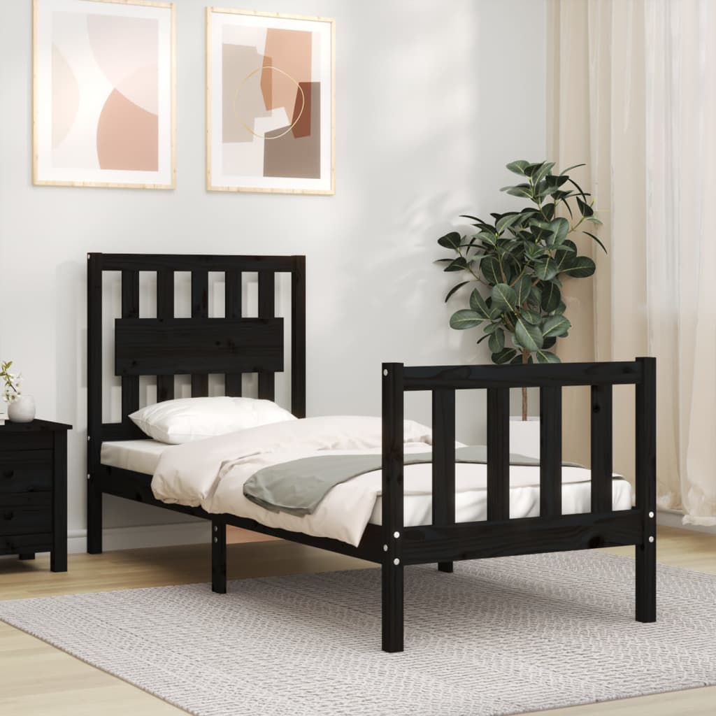 vidaXL Bed Frame without Mattress Black Small Single Solid Wood Pine 1