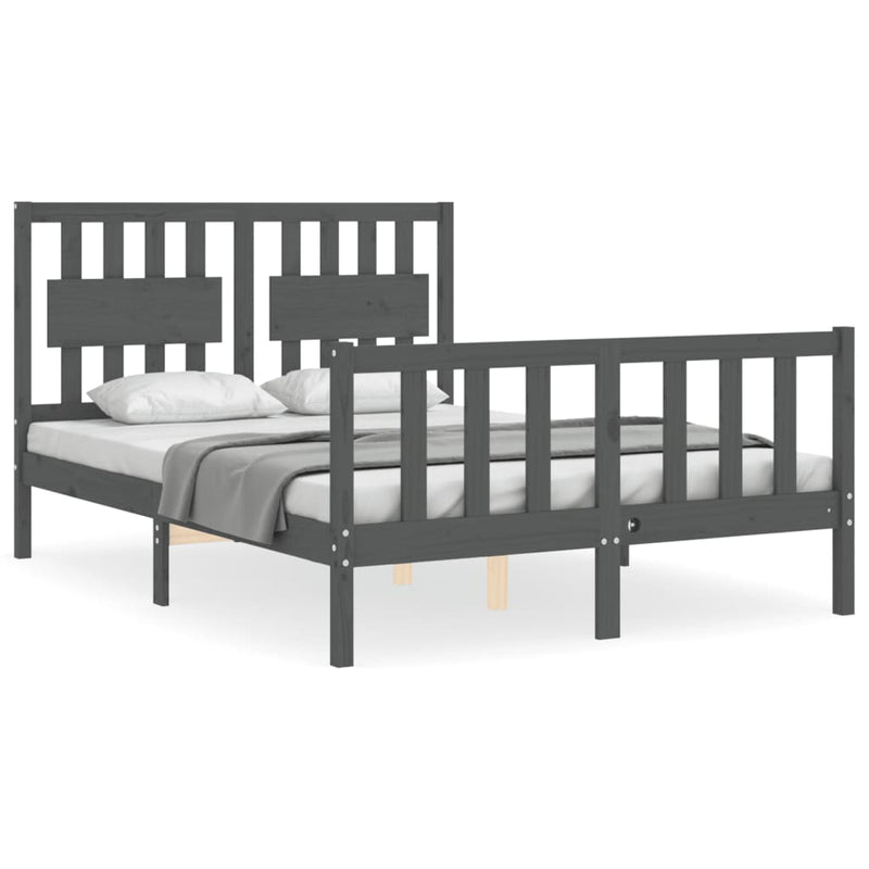 Bed Frame with Headboard Grey 140x190 cm Solid Wood