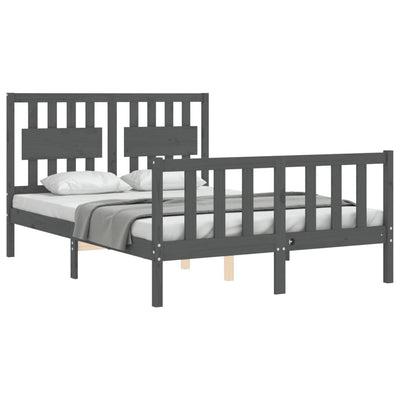 Bed Frame with Headboard Grey 140x190 cm Solid Wood