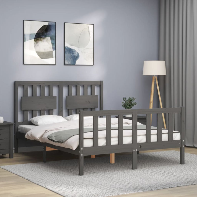 Bed Frame with Headboard Grey 140x190 cm Solid Wood