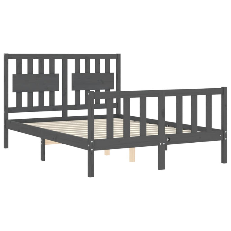 Bed Frame with Headboard Grey 140x190 cm Solid Wood