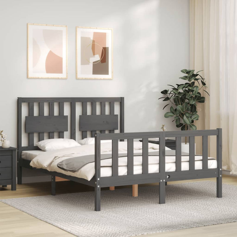 Bed Frame with Headboard Grey 140x190 cm Solid Wood