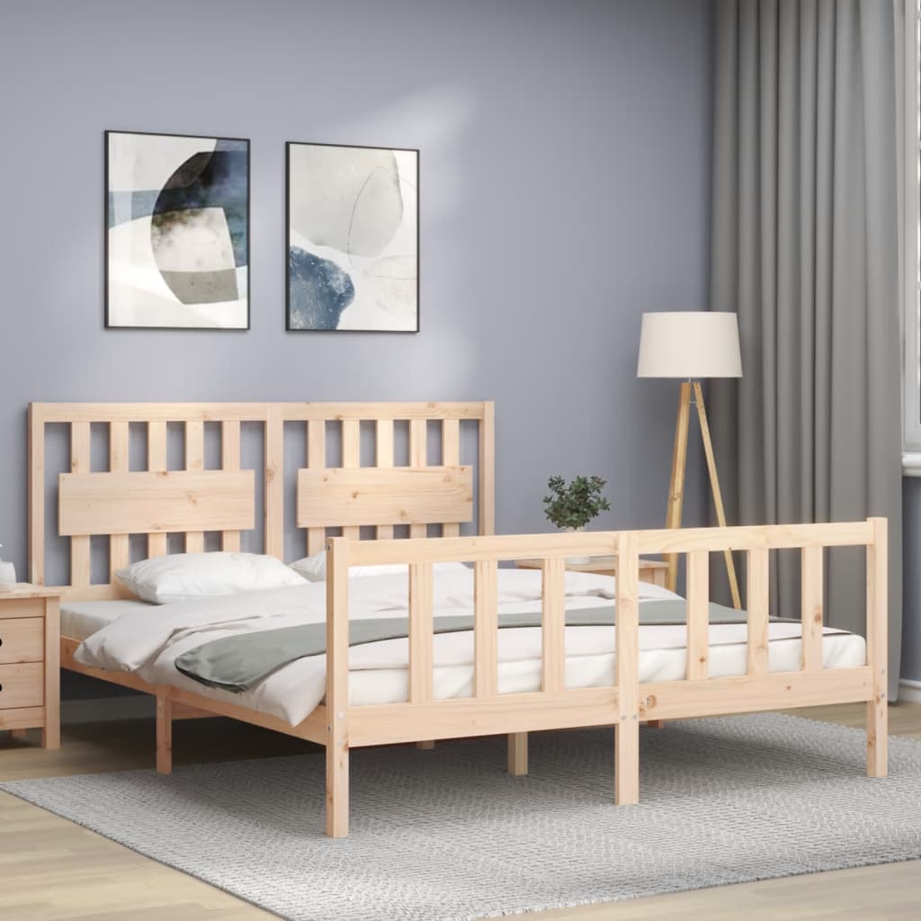 Bed Frame without Mattress Solid Wood Pine Length 200 cm Natural 160 cm