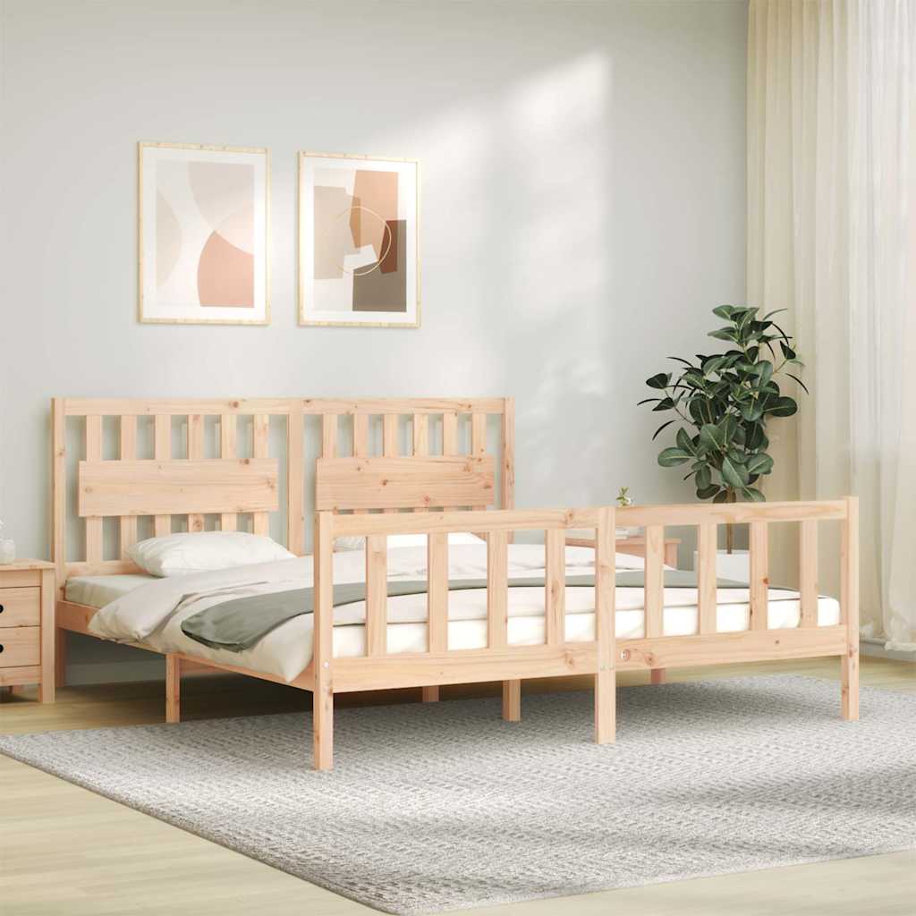 Bed Frame without Mattress Solid Wood Pine Length 200 cm Natural 180 cm