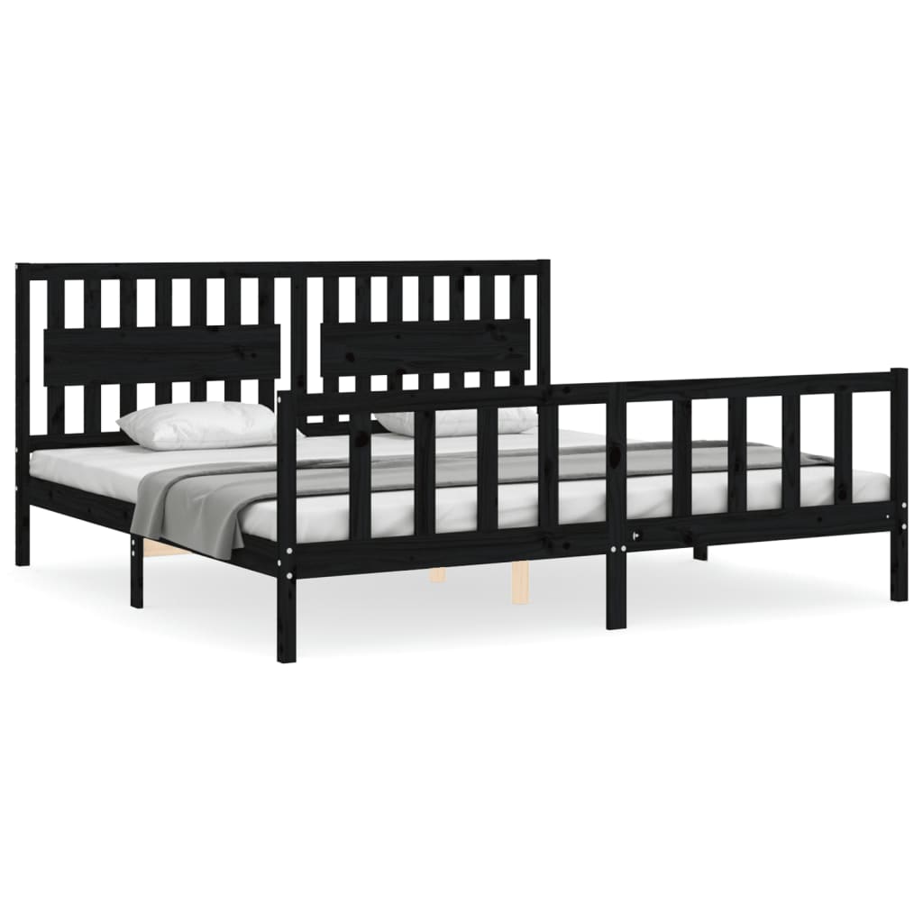 vidaXL Bed Frame without Mattress Black 200x200 cm Solid Wood Pine 2