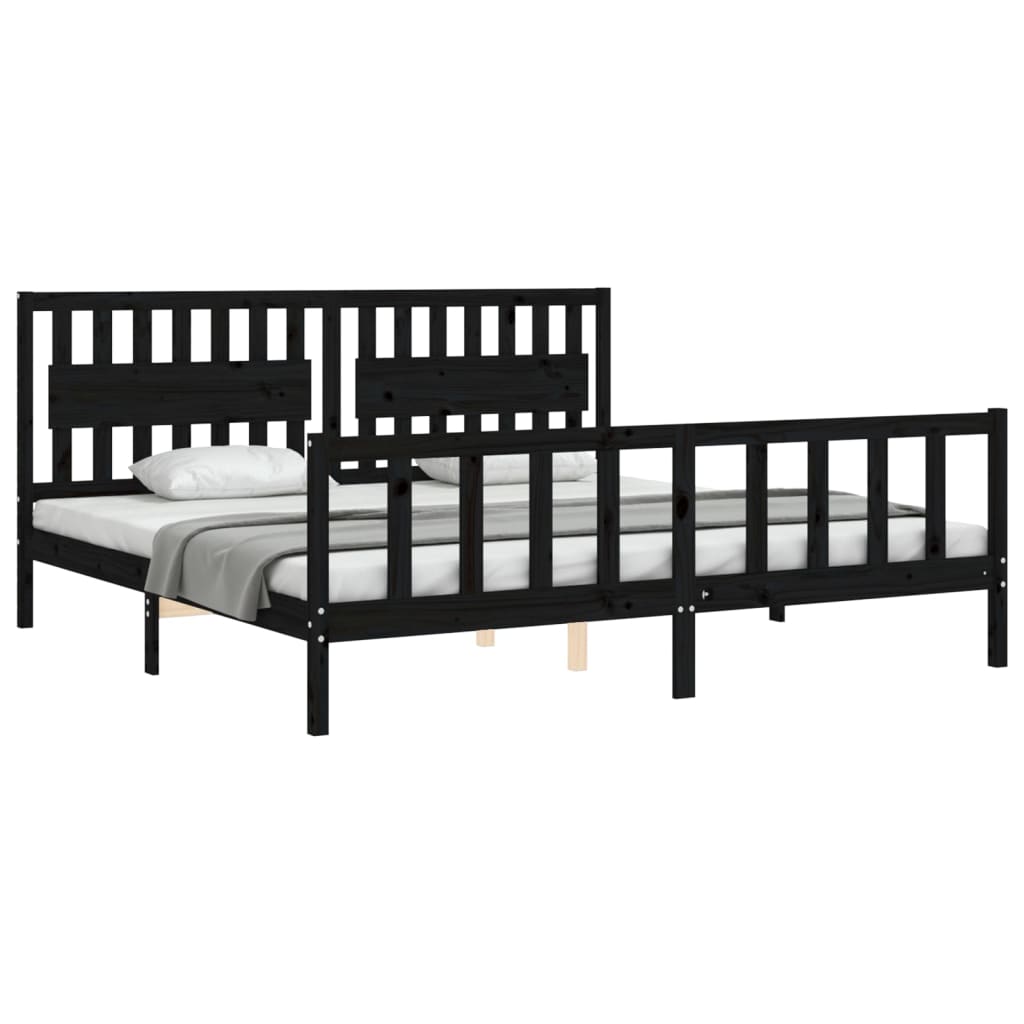 vidaXL Bed Frame without Mattress Black 200x200 cm Solid Wood Pine 3