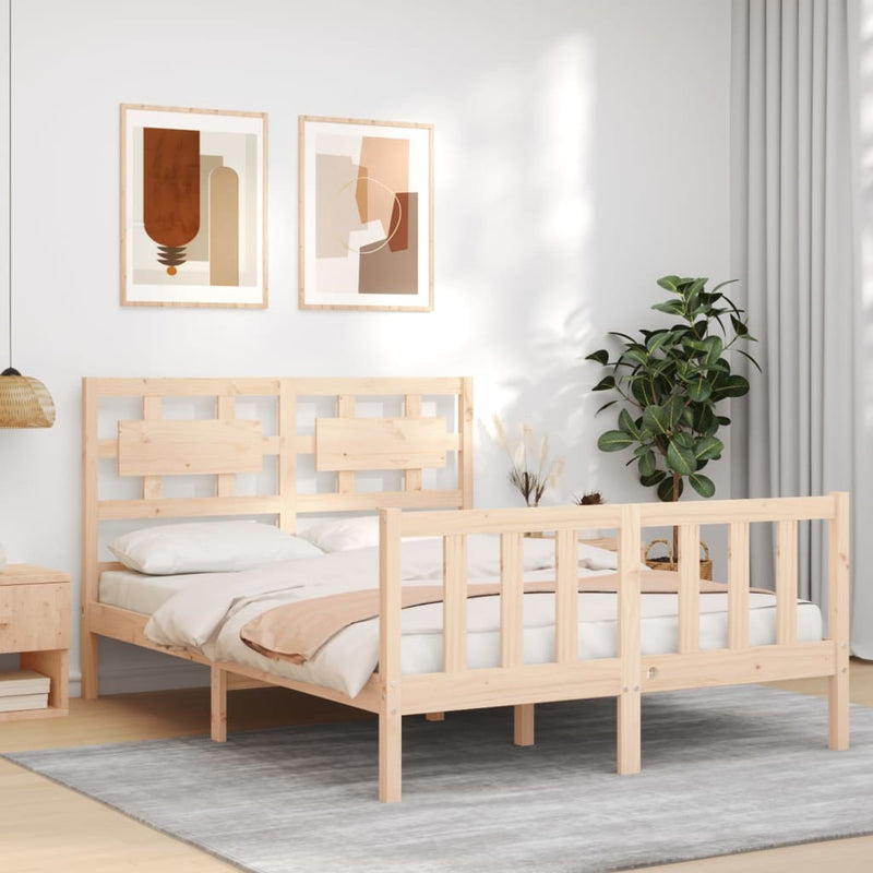 Bed Frame with Headboard Small Double Solid Wood